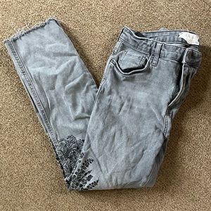Free People Embroidered Gray Jeans